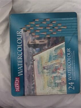 New Sealed Derwent Watercolour Pencil Set 24 - Teal Tin (24)
